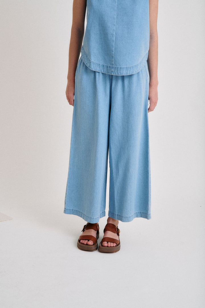 Pantalon en voile de coton bleached blue Romane 1