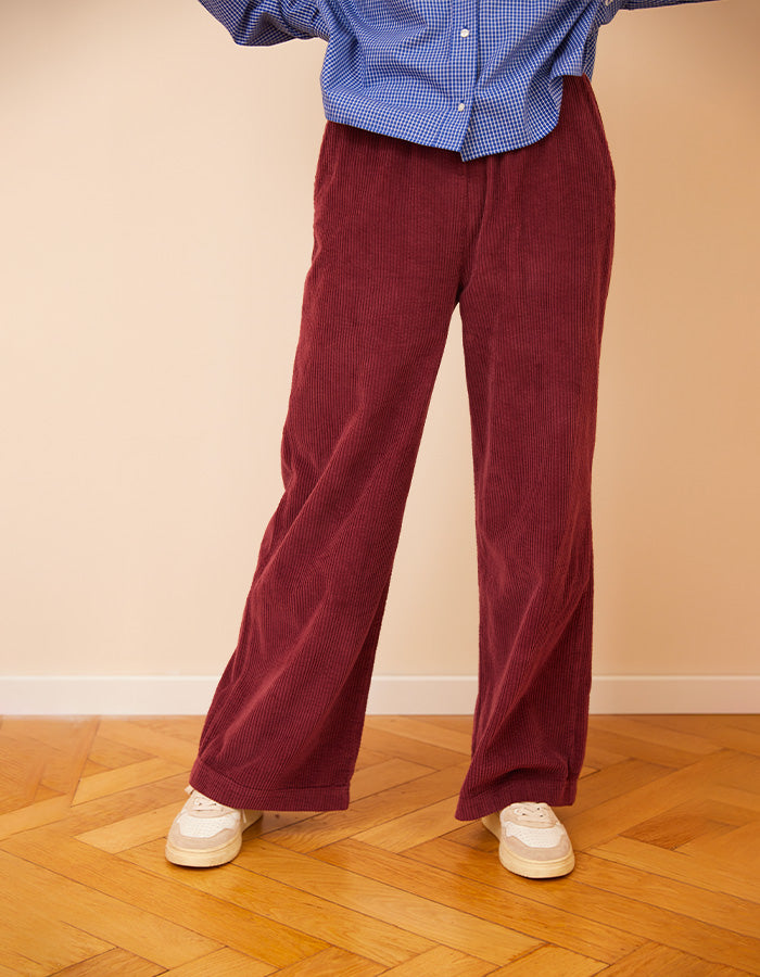 Pantalon Bowie en velours bordeaux 1